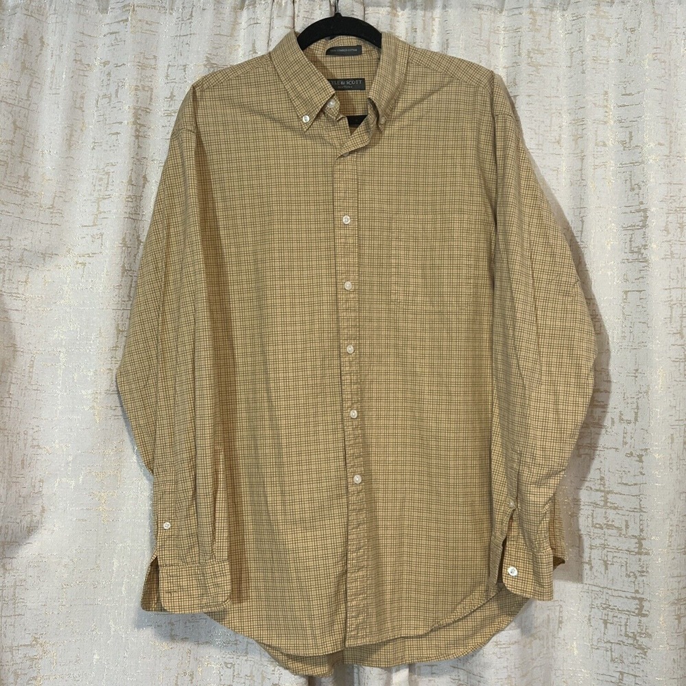 Lyle & Scott Button Down Mens XL Yellow Purple Check Cotton Classic Smart Casual